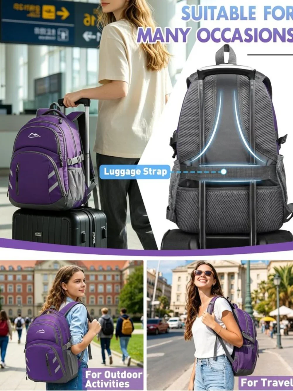 Stylish College Laptop Backpack with USB Charging, Anti-Theft, Fits 15.6